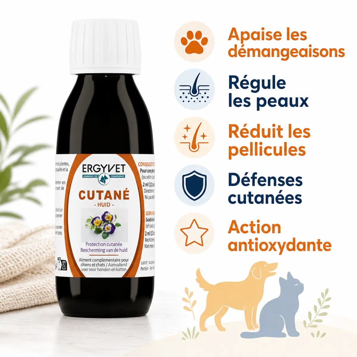 Ergyvet Protection Cutanée 100ml chien chat - Apaise démangeaisons et régule peaux