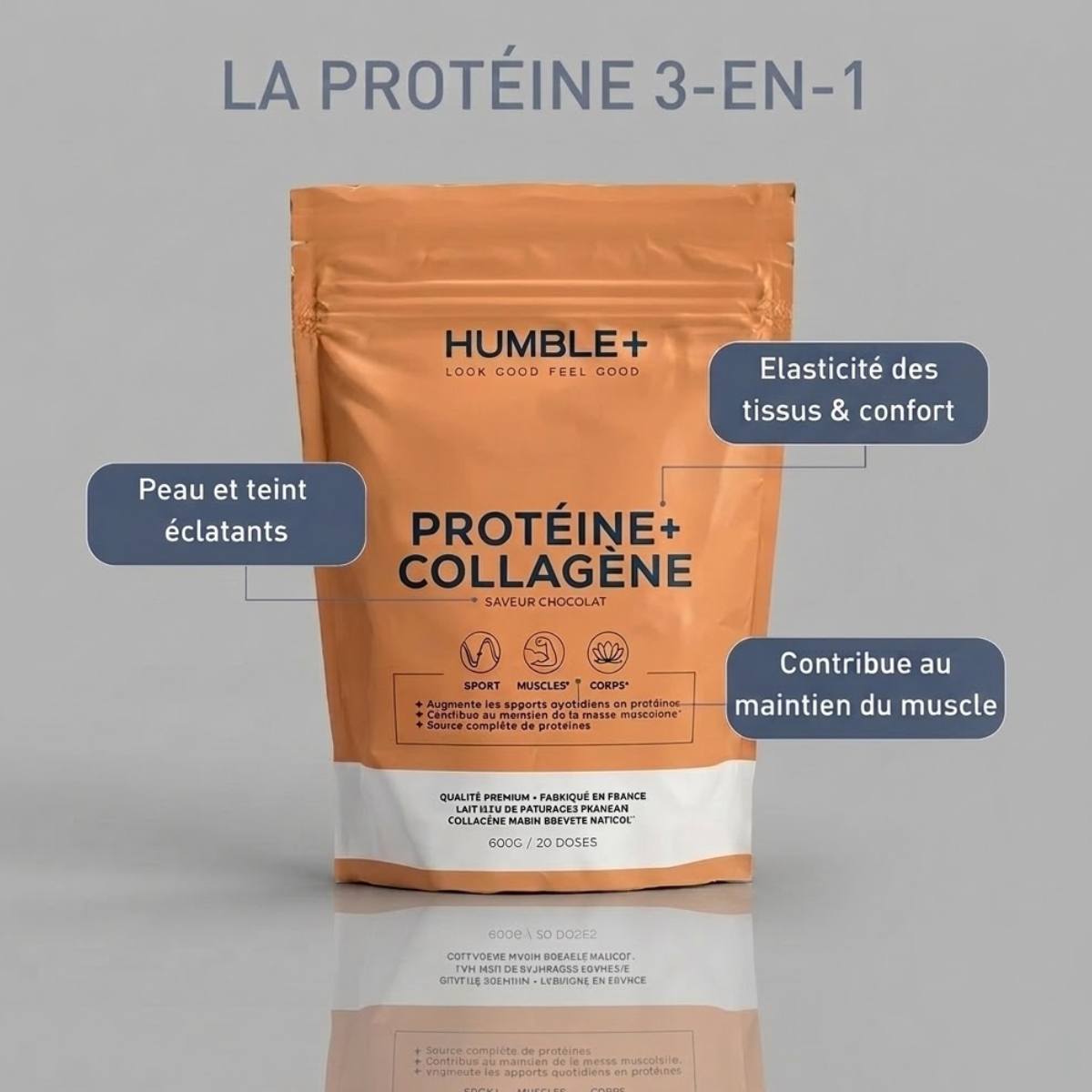 Bienfaits de la Protéine + collagène goût chocolat de Humble +