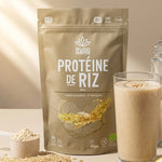 Protéine de riz Iswari 250g avec smoothie et ingrédients naturels