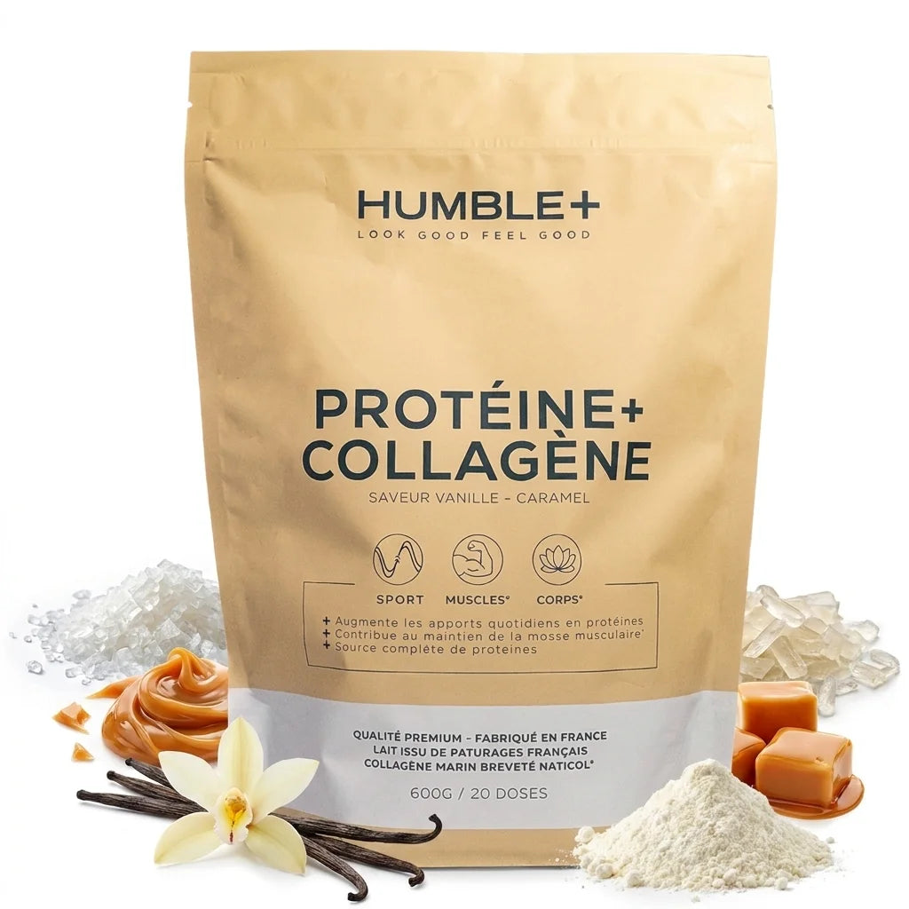 Humble+ Protéine Collagène Marin Vanille Caramel avec ingrédients naturels premium