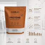 Humble+ Protéine Ressource chocolat 750g avec infographie nutritionnelle scientifique des Alpes françaises