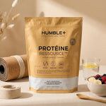 Humble+ Protéine Ressource Vanille-Caramel 750g avec fruits et accessoires wellness