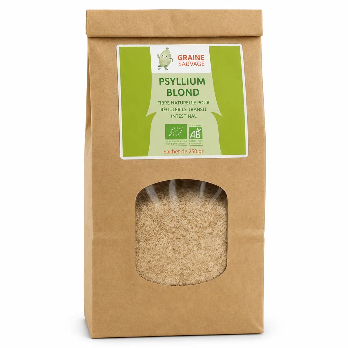 Psyllium Blond bio 250g Graine Sauvage en sachet kraft avec certification biologique