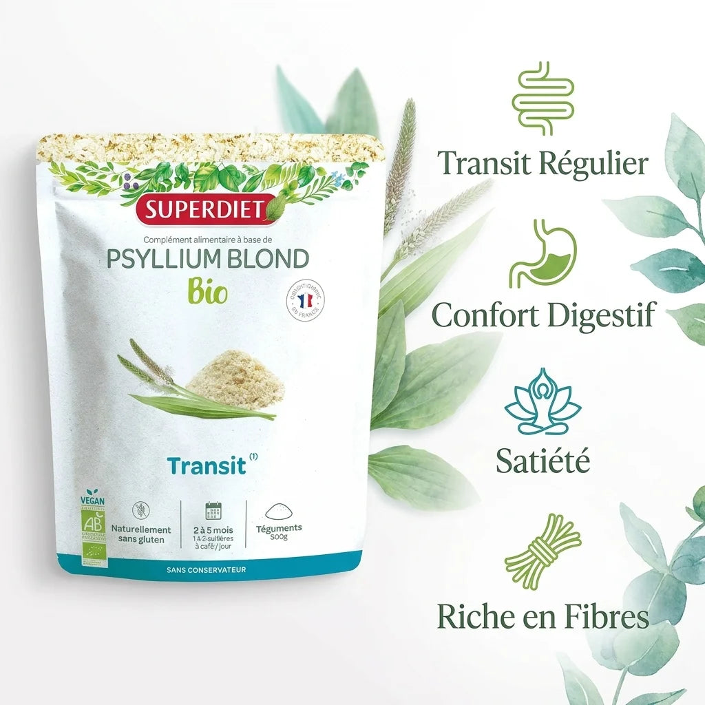Psyllium Blond Bio Superdiet 200g - Bénéfices transit, confort digestif et fibres