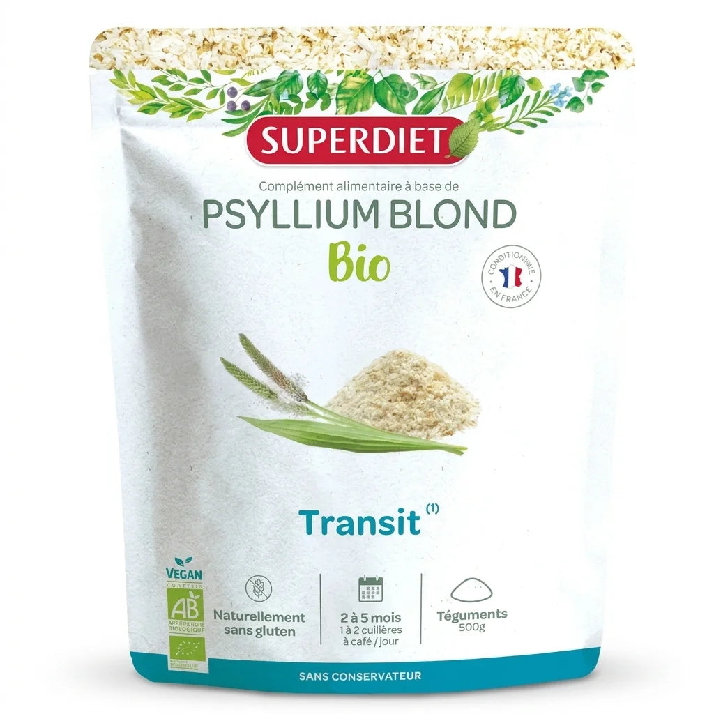 Psyllium Blond Bio 200g Superdiet - téguments naturels certifiés, emballage produit