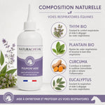 Pulmon'Aide complément respiratoire cheval avec ingrédients naturels thym plantain curcuma nébulisateur