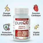 Pure Q10 100 mg - Supplément anti-âge LT Labo avec icônes bénéfices santé