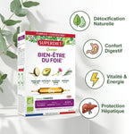 Superdiet Quatuor Bien-être du Foie Bio 20 ampoules avec icônes détoxification, confort digestif et protection hépatique