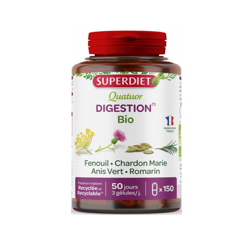 Un pot de Quatuor Bio Digestion de 150 Gélules de Superdiet