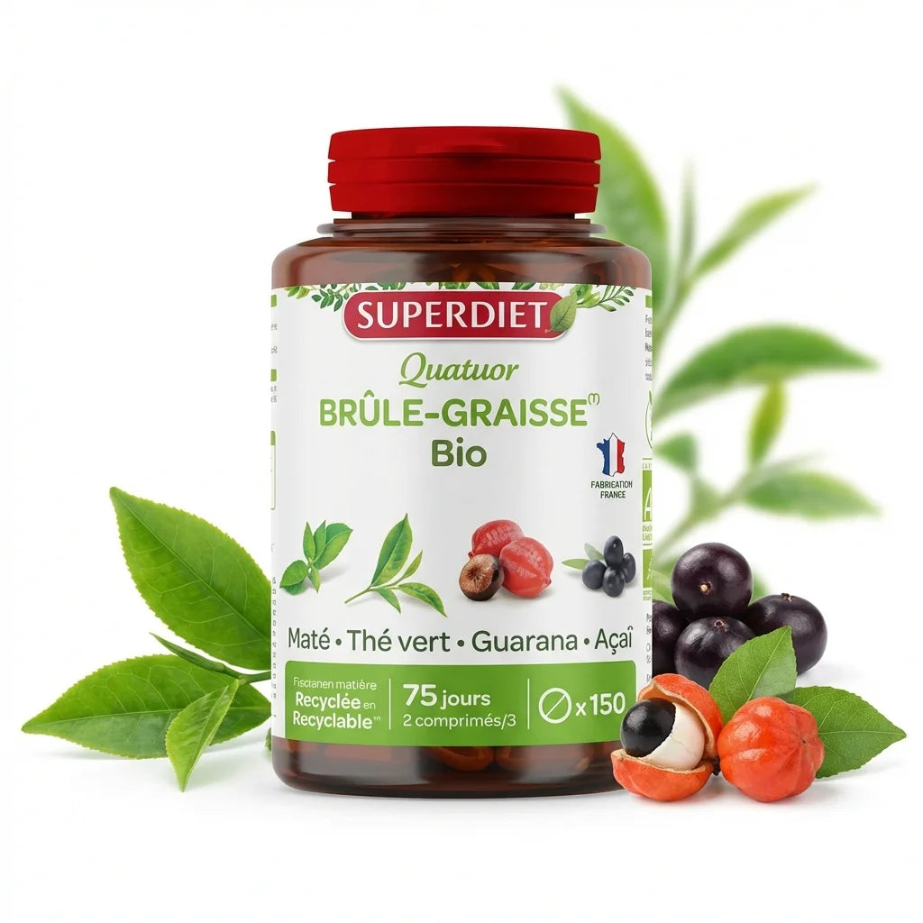 Quatuor Brûle-Graisse Bio Superdiet 150 comprimés avec ingrédients naturels guarana açaï