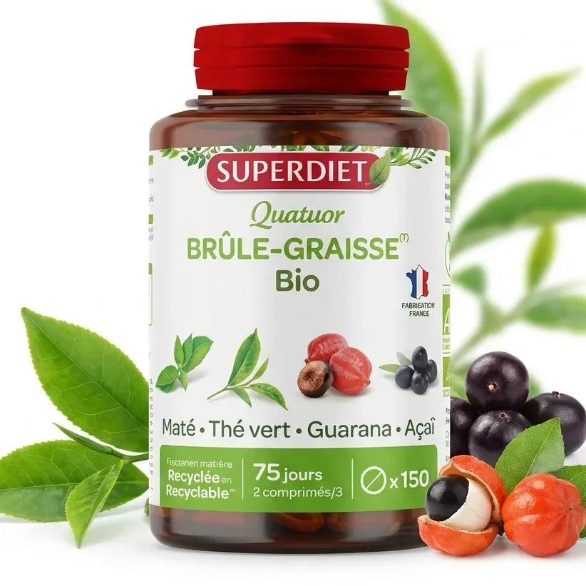 Quatuor Brûle-Graisse Bio Superdiet 150 comprimés avec ingrédients naturels guarana açaï