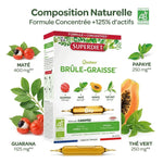 Superdiet Quatuor Brûle-Graisse Bio 20 ampoules avec ingrédients naturels guarana maté thé vert papaya