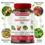 Superdiet Quatuor Circulation Bio 120 gélules avec ingrédients marronnier, vigne rouge, hamamélis et ginkgo
