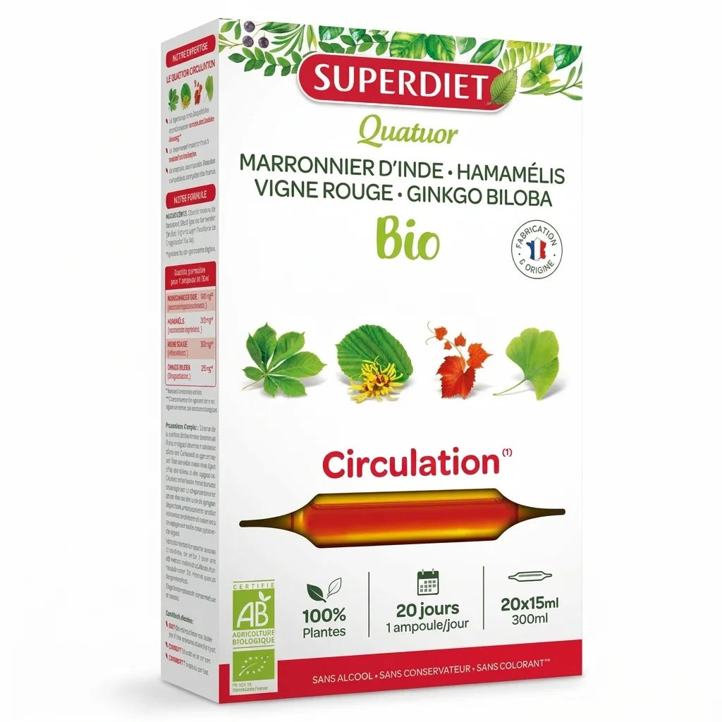 Superdiet Quatuor Circulation Bio 20 ampoules complément alimentaire circulation