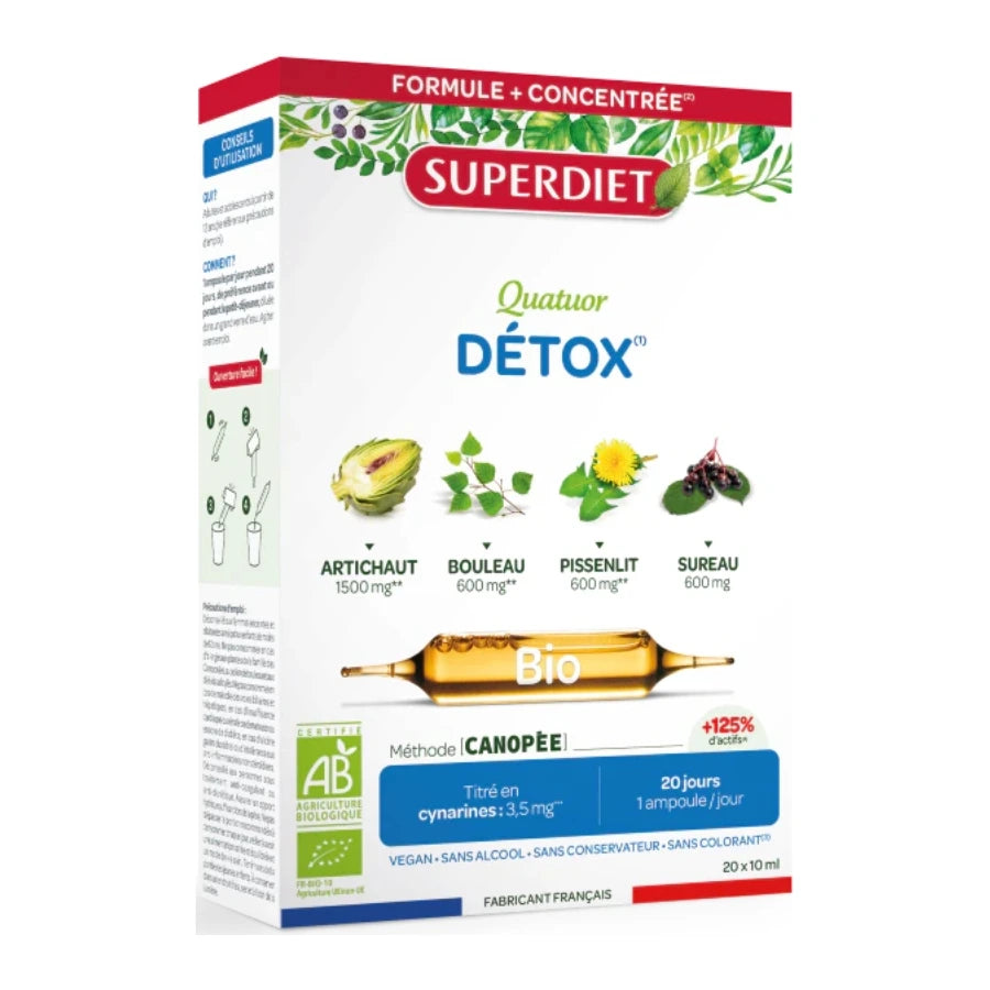 Une boîte de Quatuor Detox de la marque Superdiet