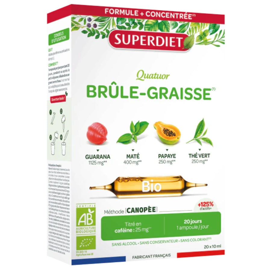 Une boite de Quatuor Brûle Graisse Bio de 20 Ampoules de Superdiet