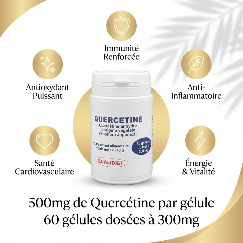 Quercétine Anhydre Végétale 60 gélules Qualidiet avec bénéfices santé immunité antioxydant