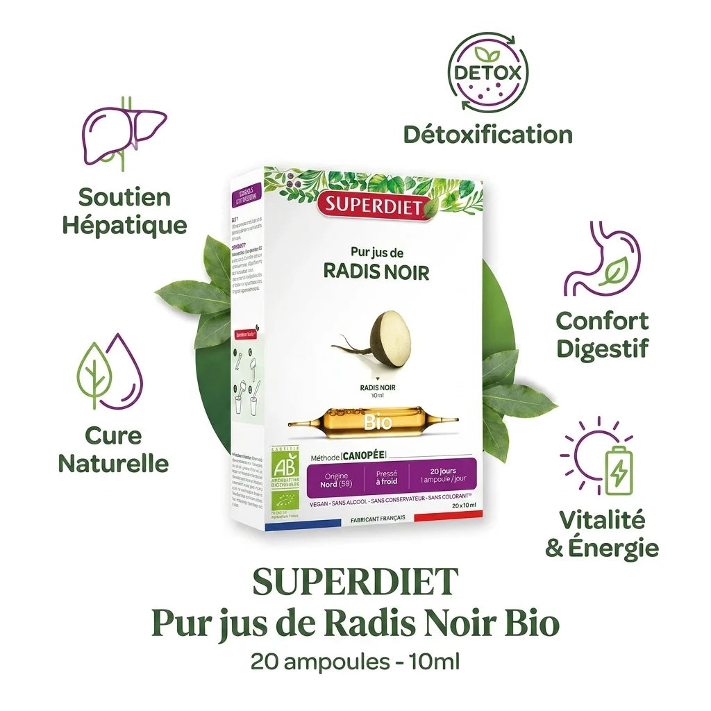 Radis Noir Bio Superdiet 20 ampoules - détoxification, soutien hépatique et vitalité naturelle