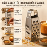Râpe Argentée pour carrés d'ambre avec guide d'utilisation en 4 étapes et copeaux d'ambre
