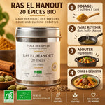 Ras El Hanout 20 épices bio 50g Place des épices avec guide d'utilisation et certification AB
