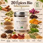 Boîte Ras El Hanout 20 épices bio avec ingrédients naturels étiquetés - Place des épices