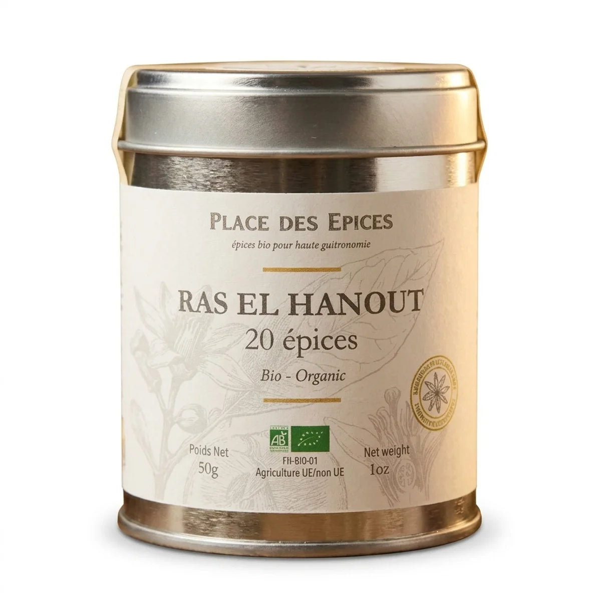 Ras El Hanout 20 épices bio 50g Place des épices en boîte métallique