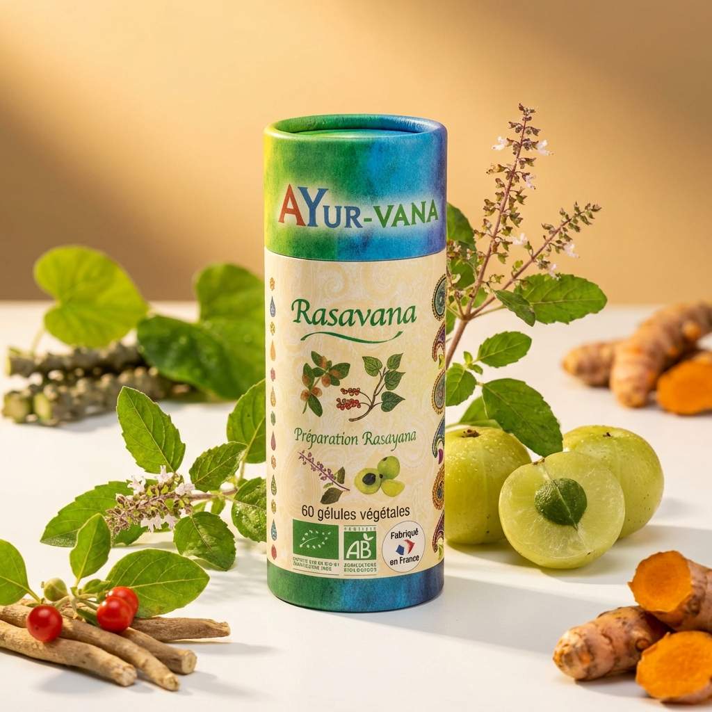 Rasavana Bio 60 gélules avec plantes ayurvédiques guduchi tulsi ashwagandha amla curcuma