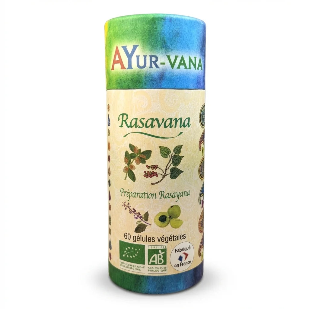 Rasavana Bio Ayur-Vana flacon 60 gélules régénérantes bio packaging certifié