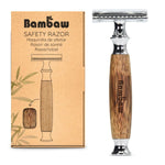Un rasoir de sécurité en bambou avec son pack de la marque Bambaw