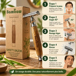Rasoir de sécurité bambou Bambaw avec guide d'utilisation 5 étapes pour un rasage écologique