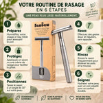 Rasoir de sûreté Bambaw - Guide 6 étapes routine rasage métal coloris