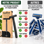 Rasoir de sûreté Bambaw noir comparé aux rasoirs jetables - lames aiguisées et recyclable