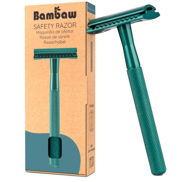 Un rasoir de sureté vert émeraude de la marque bambaw