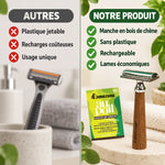 Rasoir de sûreté rechargeable Lamazuna en bois de chêne face à un rasoir jetable en plastique : comparatif