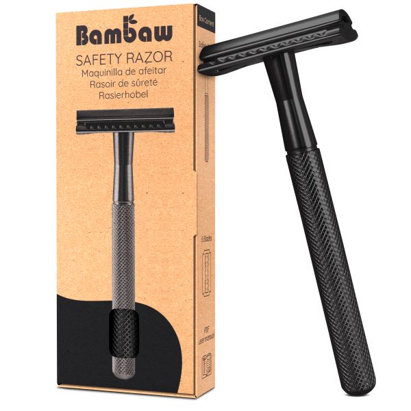 Un Rasoir de sûreté en métal noir Bambaw