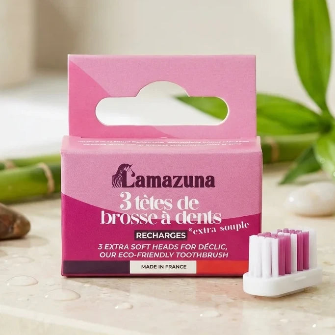 Recharge 3 têtes brosse à dents extra souple Lamazuna rose écologique