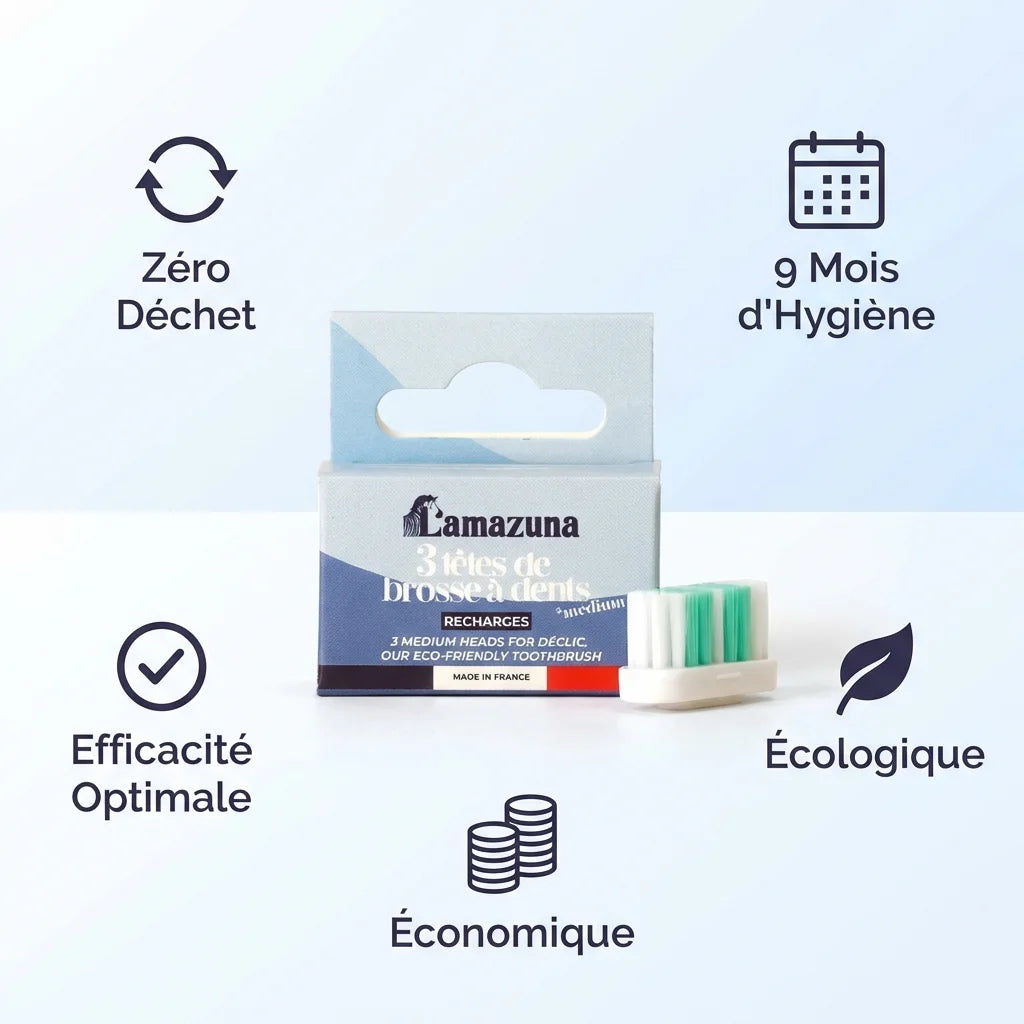Recharge brosse à dents Lamazuna 3 têtes medium zéro déchet écologique économique