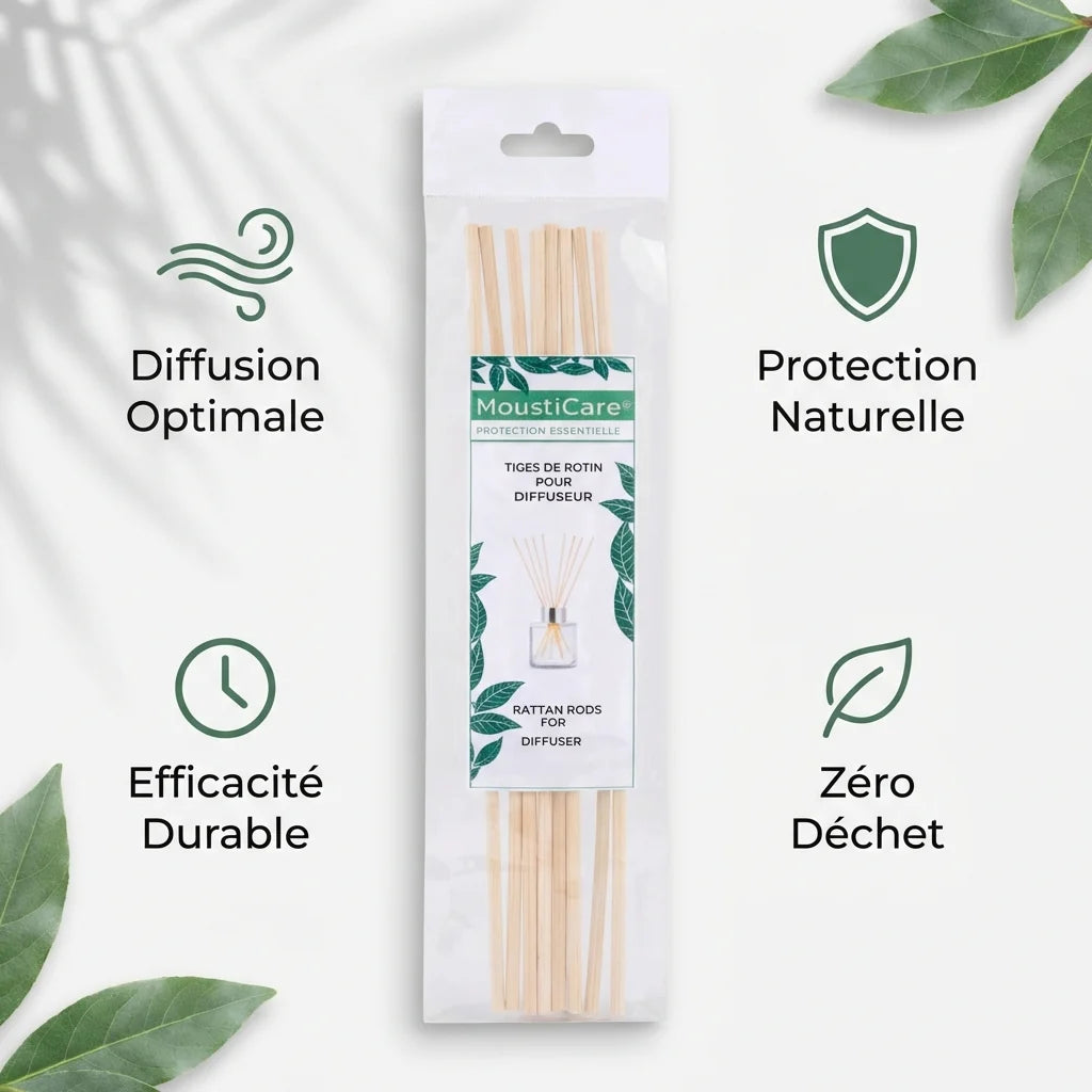 Recharge 8 bâtonnets rotin MoustiCare diffuseur anti-moustique naturel efficace