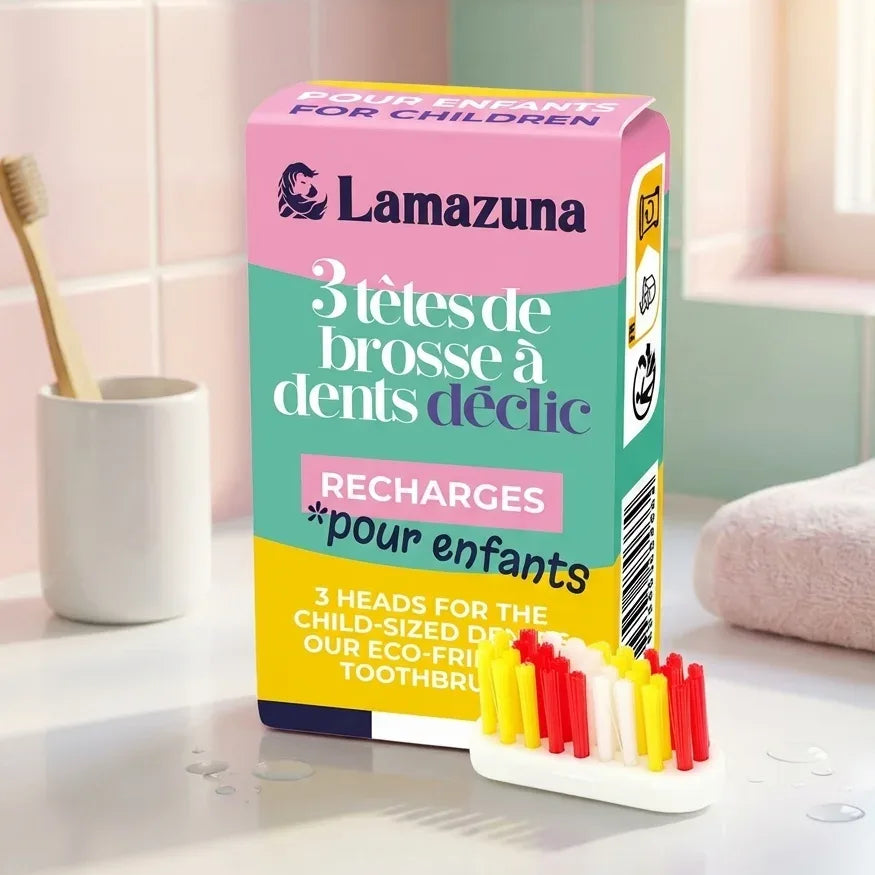 Recharge têtes brosse à dents enfant Lamazuna rose et menthe, packaging écologique
