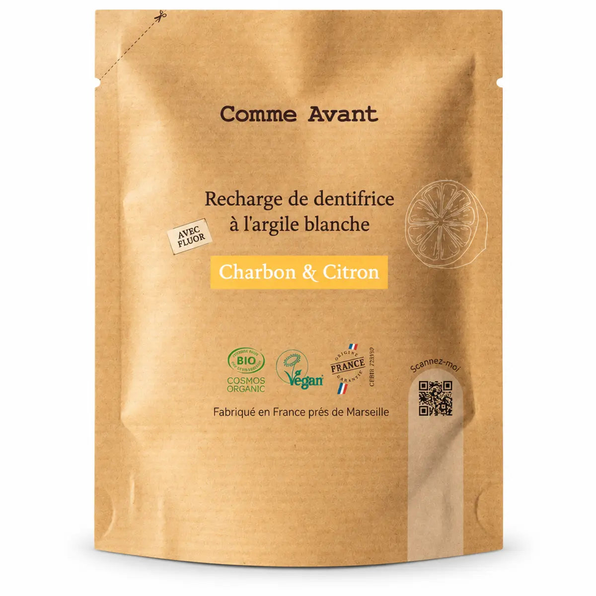 Recharge dentifrice argile blanche charbon citron 180ml Comme Avant