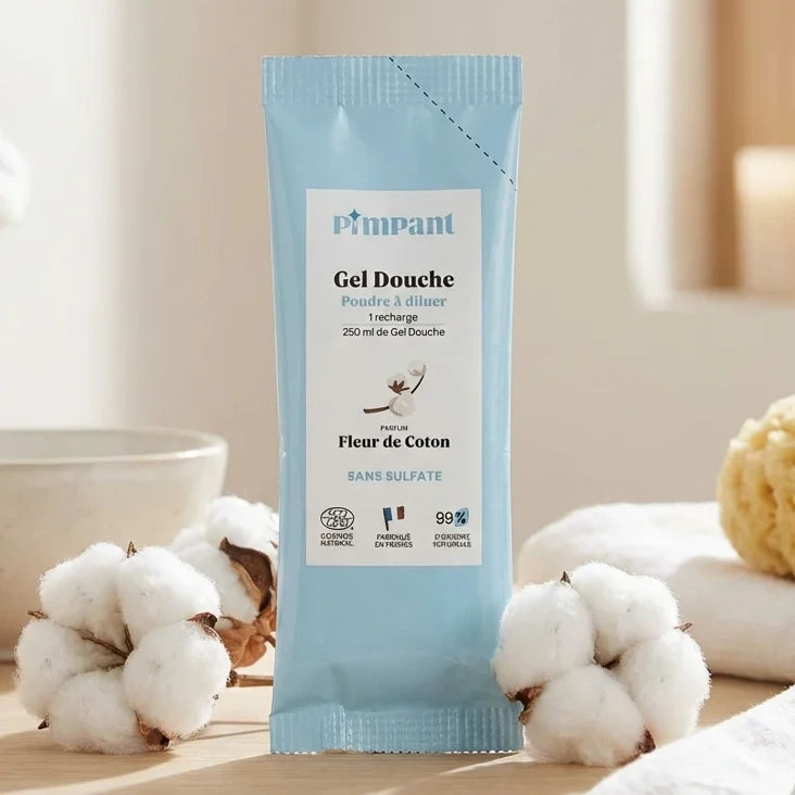 Recharge gel douche Fleur de Coton Pimpant avec fleurs de coton naturelles