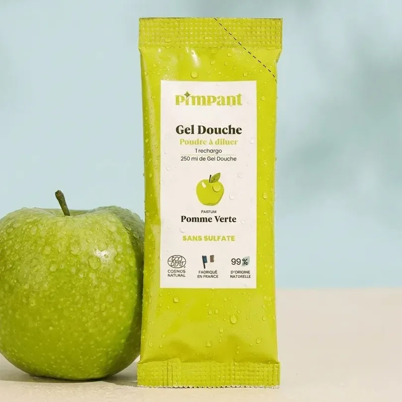Recharge gel douche Pimpant pomme verte avec pomme fraîche et emballage écologique