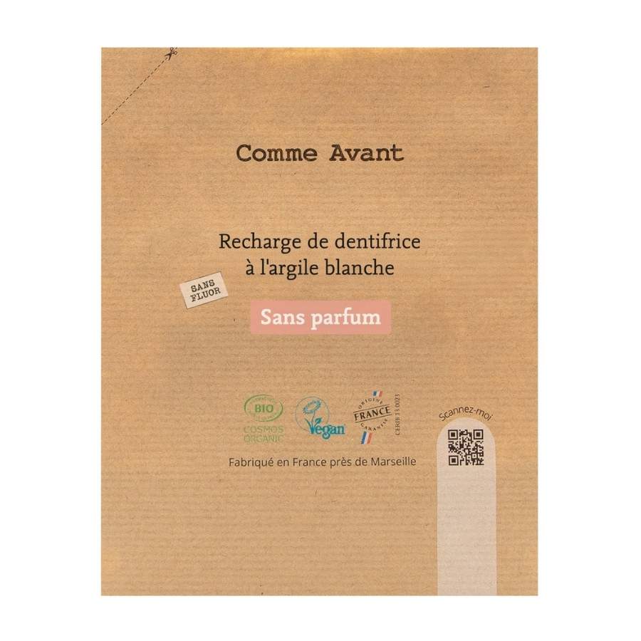 Un sachet de Recharge de dentifrice à l'argile blanche Sans parfum & sans fluor de 180 ml Comme Avant