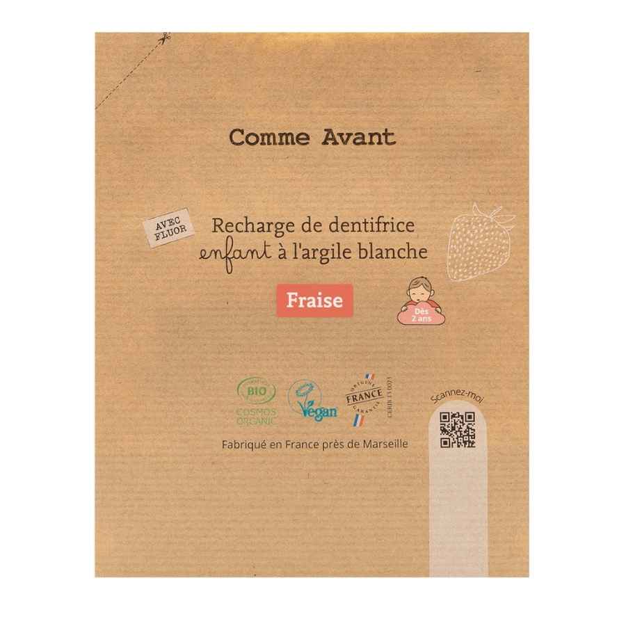 Une recharge de dentifrice enfant gout fraise à l’argile blanche de 180 ml de la marque Comme Avant