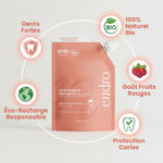 Recharge dentifrice fruits rouges Endro 350g bio naturel avec infographie avantages dents fortes