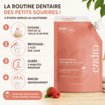 Recharge dentifrice fruits rouges Endro 350g avec guide d'utilisation enfants et instructions brossage dentaire