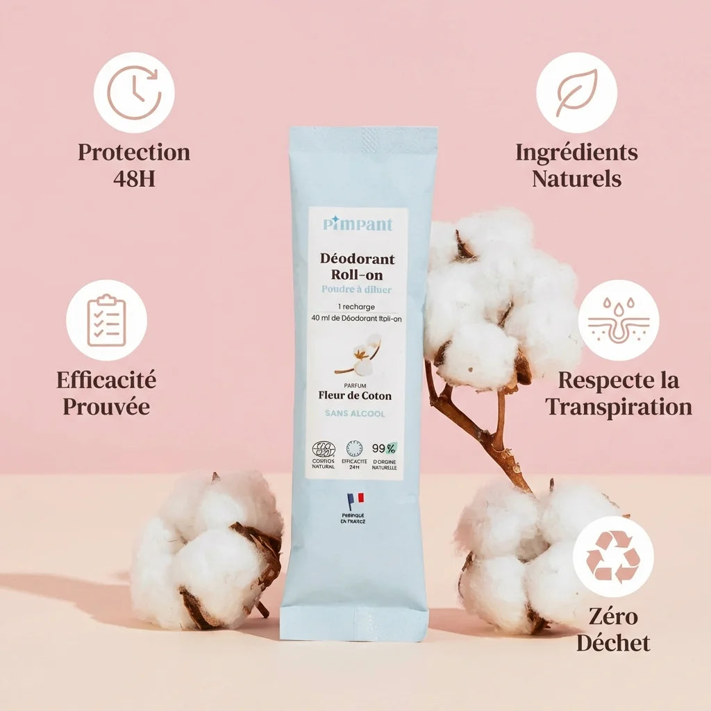 Recharge déodorant poudre Pimpant Fleur de coton avec bénéfices naturels et zéro déchet