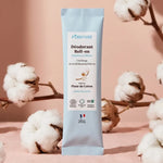 Recharge déodorant poudre Fleur de coton Pimpant avec fleurs de coton sur fond rose pastel