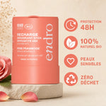Recharge déodorant stick rose-framboise Endro bio 48h, zéro déchet, peaux sensibles