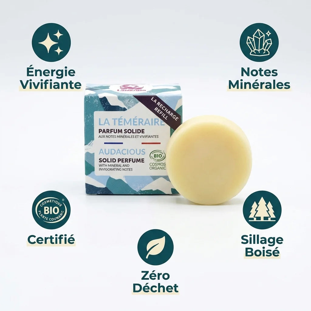 Recharge parfum solide La Téméraire Lamazuna 20ml bio certifié zéro déchet